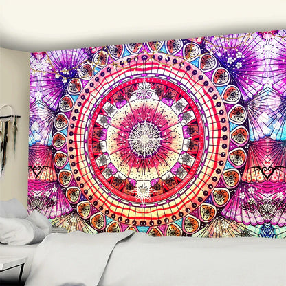 Tapiz de pared DecorBites™ Mandala gris, estilo hippie, ideal para colgar en la pared.