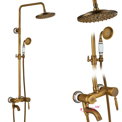 DecorBites™ Brass Antique Dual Handle Shower Faucet Set with Handshower Shelf