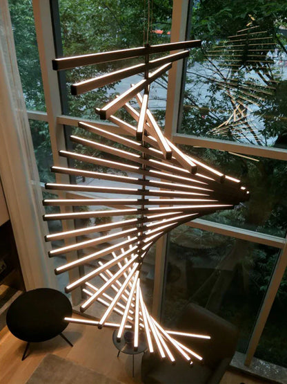 Lámpara de araña lineal DecorBites™ con forma de espina de pez: Iluminación nórdica minimalista para comedor, oficina o sala de estar