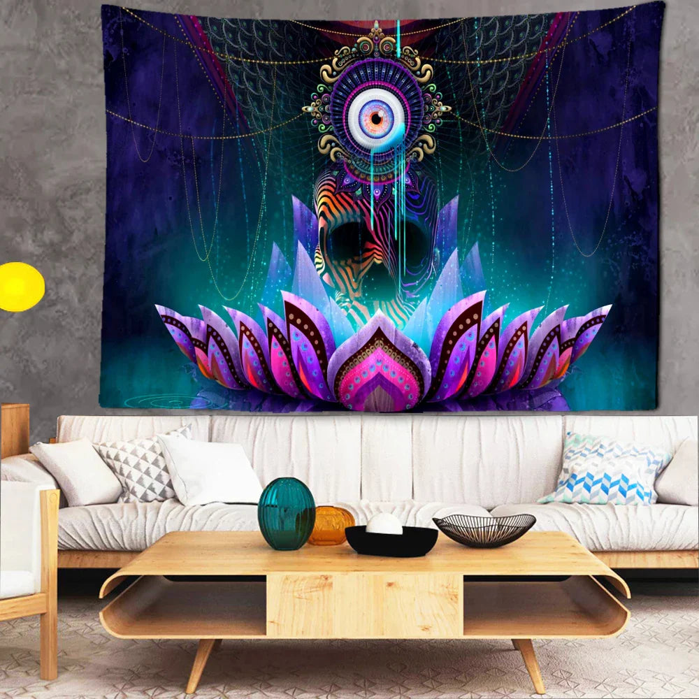 Psychedelic Fluorescent Portrait Tapestry by Decobites for Bohemian Home Decor