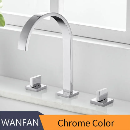 DecorBites™ Brass Chrome Bathroom Sink Faucets Deck Mounted Double Handle Hot Cold Tap