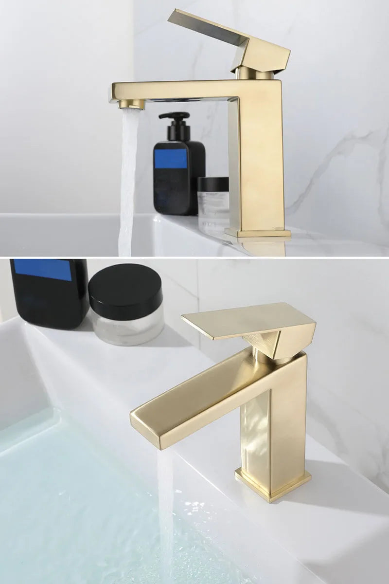 DecorBites™ Gold Stainless Steel Basin Faucet Deck Mounted Hot Cold Water Mixer