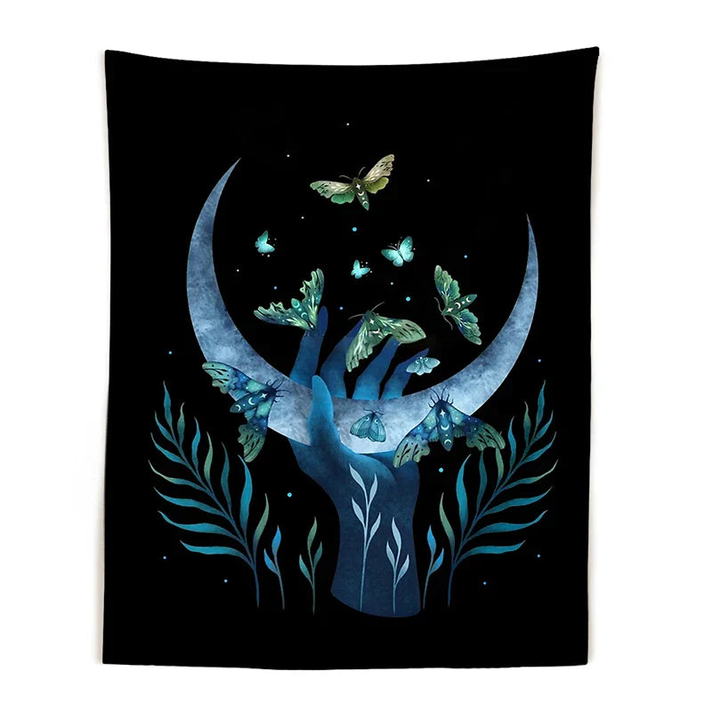 Starry Moon & Flower Botanical Tapestry by Decobites for Home Wall Decor