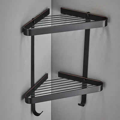 DecorBites™ Brass Bathroom Shower Rack: Brushed Gold Corner Shelf for Bath and Shower Storage