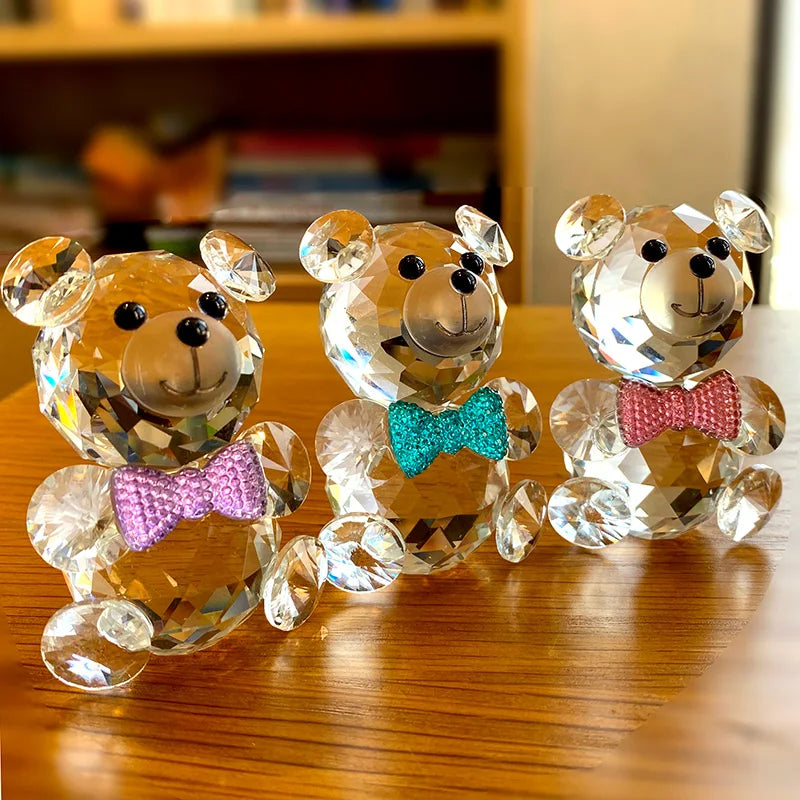 DecorBites™ Clear Crystal Teddy Bear Figurines - Glass Animal Paperweight & Home Decor