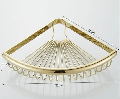 DecorBites™ Gold & Black Corner Shelf: Brass Bathroom Shelves for Stylish Storage