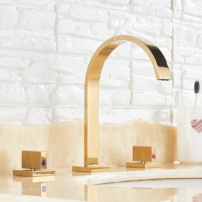 DecorBites™ Dual Handle Gold Basin Faucet - Deck Mounted Hot/Cold Water Mixer Tap
