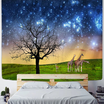 Decobites Starry Sky Deer Tapestry Wall Hanging Night View Home Decor