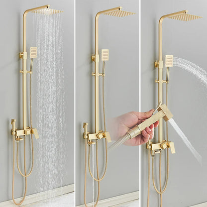 DecorBites™ Brushed Gold 4-Way Brass Shower Set with Bidet Mixer Tap