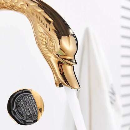 DecorBites™ Gold Swan Basin Faucet: Deck Mounted Bathroom Mixer Tap with Hot and Cold Water