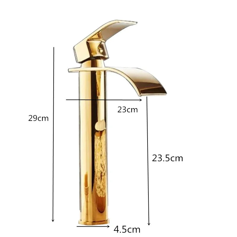 DecorBites™ Gold and White Waterfall Bathroom Basin Faucet Mixer Tap Hot Cold Sink
