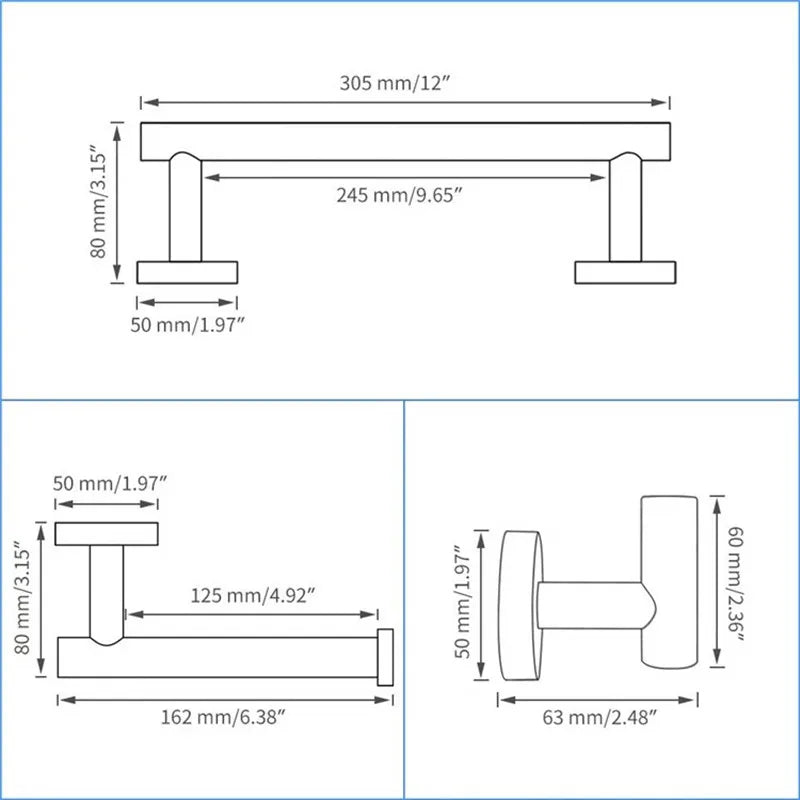 مجموعة إكسسوارات الحمام من DecorBites™ باللون الذهبي المصقول: سكة مناشف، رف مناشف، حامل ورق، علاقة مرحاض