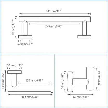 مجموعة إكسسوارات الحمام من DecorBites™ باللون الذهبي المصقول: سكة مناشف، رف مناشف، حامل ورق، علاقة مرحاض