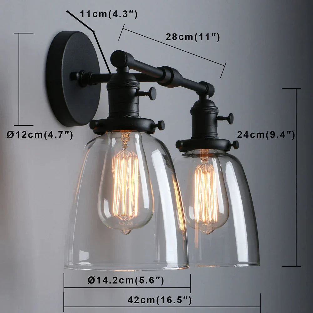 Aplique de pared vintage DecorBites™ de 2 luces con florón de cristal transparente