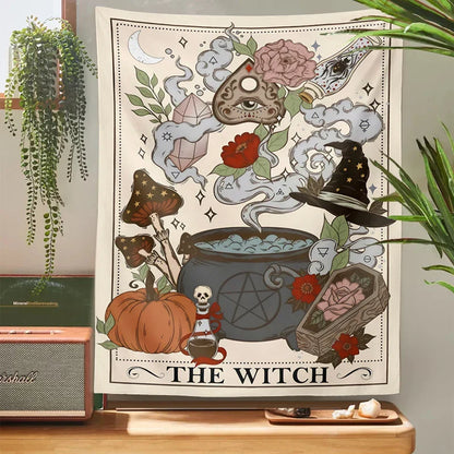 Decobites Witch Tarot Tapestry: Retro Witchy Boho Wall Hanging for Home Decor