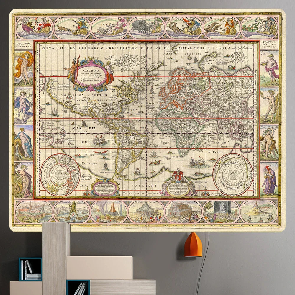 Medieval Map Psychedelic Tapestry Wall Hanging Bohemian Decor for Decobites