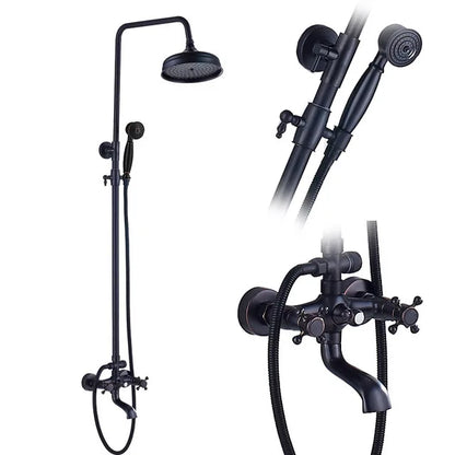 DecorBites™ Black Brass Rainfall Shower Mixer Faucet Set with 8" Showerhead and Handshower