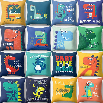 DecorBites™ Dino Baby Pillowcase: Cute Dino Drive Car Letter Cushion Cover for Bedroom Decor