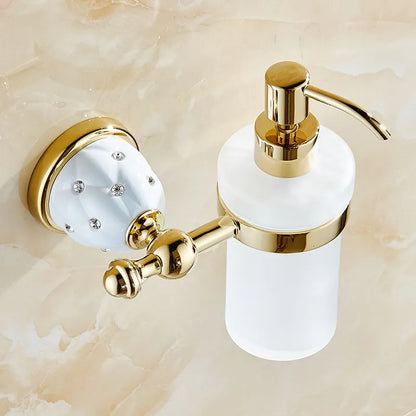 DecorBites™ Golden Bath Hardware Set: TP Holder, Towel Rack, Tissue Holder, Cup Holder, Robe Hook