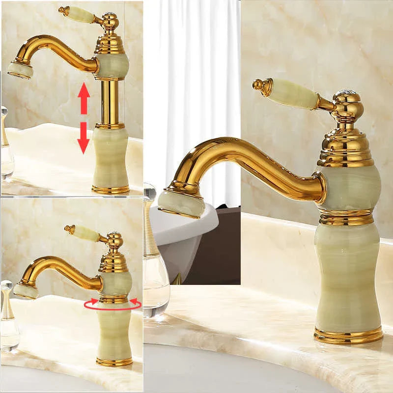 DecorBites™ Brass and Jade Bathroom Basin Sink Faucet Gold Mixer Tap
