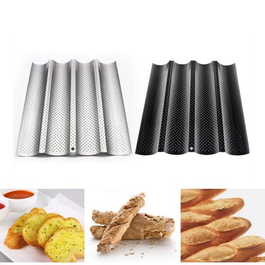 DecorBites™ Wave Bread Pan for Baking French Baguettes - 4 Groove Non-Stick Cake Tray