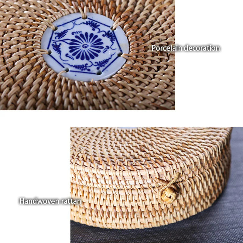DecorBites™ Handwoven Rattan Storage Box with Lid - Kitchen Organizer & Decorative Basket
