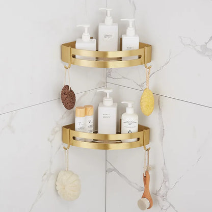 DecorBites™ Brushed Gold Aluminum Corner Shower Shelf with Soap Dish