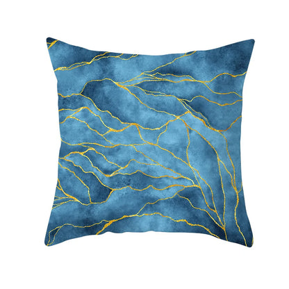 DecorBites™ Blue Ink Gold Edge Geometric Cushion Cover - Polyester Throw Pillow Case