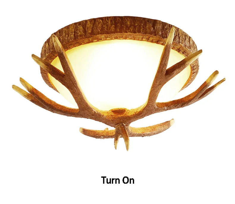 ديكوربايتس™ مصباح سقف زجاجي من الراتنج على شكل قرن الوعل - ديكور منزلي على الطراز الريفي الأمريكي