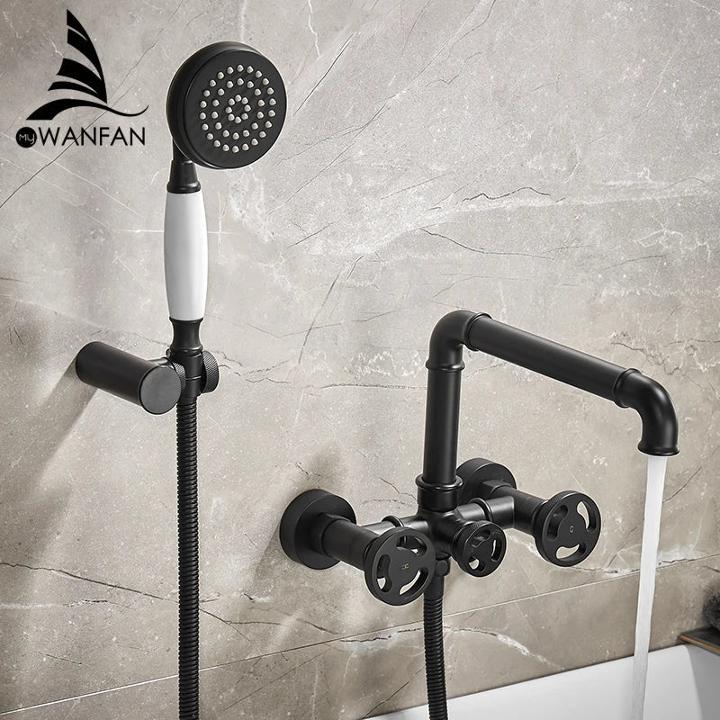 DecorBites™ Black & White Bath Shower Set with Dual Control Wall Mount