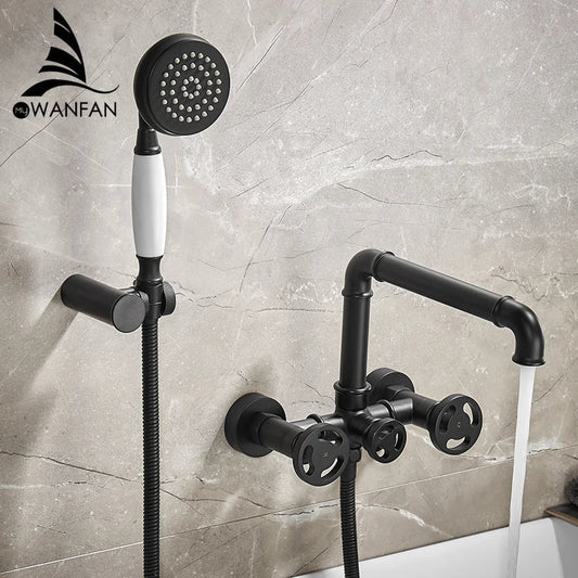 DecorBites™ Black & White Bath Shower Set with Dual Control Wall Mount