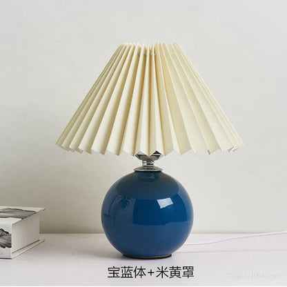 DecorBites™ Japanese Ceramic Table Lamps Living Room Pleated Skirt Lampshade Warm Bedroom Lighting