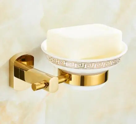 DecorBites™ Gold Brass Bath Hardware Set: Towel Rack, Paper Holder, Toilet Brush Holder, Towel Ranger, Hooks
