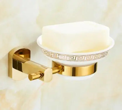 DecorBites™ Gold Brass Bath Hardware Set: Towel Rack, Paper Holder, Toilet Brush Holder, Towel Ranger, Hooks
