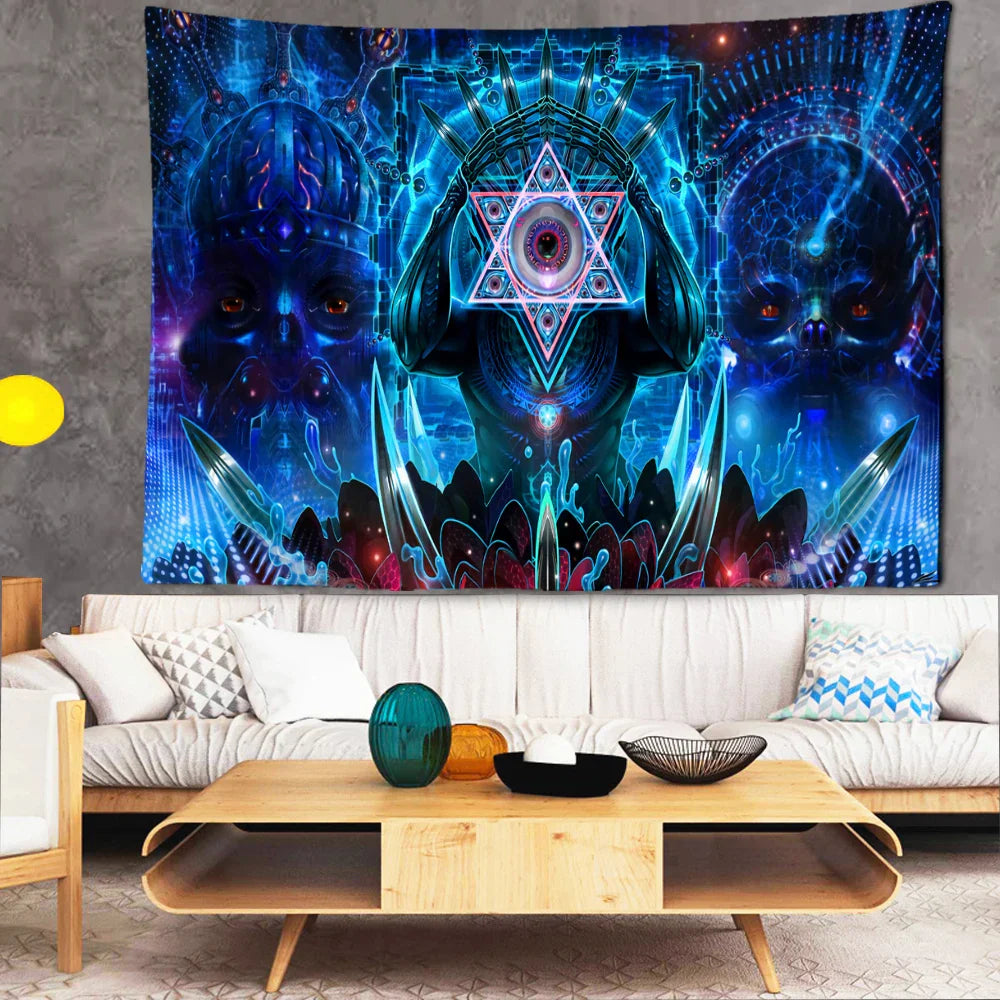 Psychedelic Fluorescent Portrait Tapestry by Decobites for Bohemian Home Decor