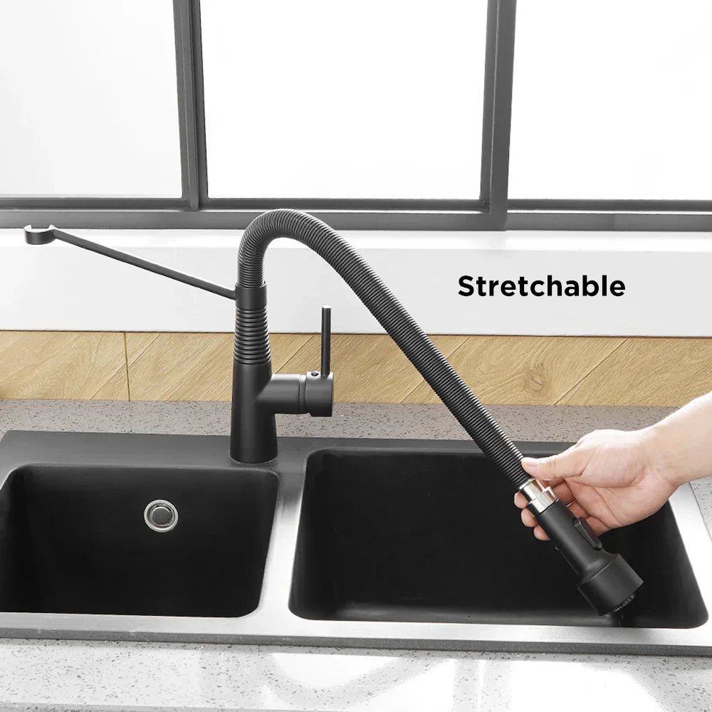 DecorBites™ LED Kitchen Faucet Single Hole Pull Out Spout Black Mixer Tap