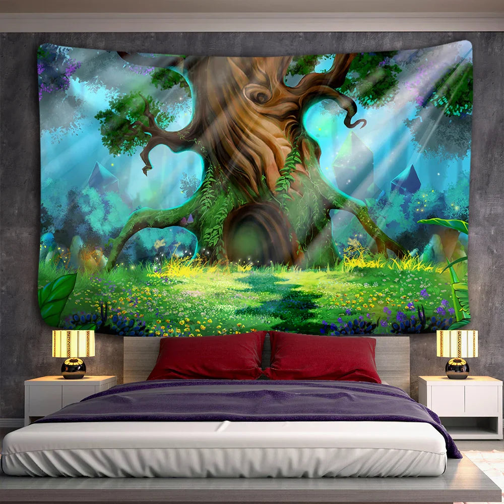 Decobites Ancient Trees Tapestry: Psychedelic 3D Print Wall Hanging for Boho Decor