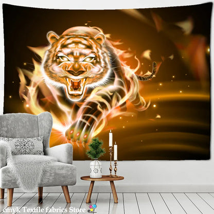 Psychedelic Tiger Tapestry Wall Hanging by Decobites - Witchcraft Animal Art for Hippie Home