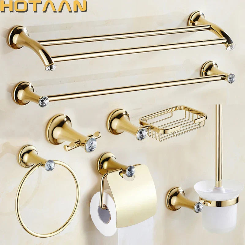 Conjunto de Herrajes para Baño Decorbites™ de Oro: Perchero para Toallas, Sostenedor de Papel Higiénico, Barra para Toallas, Gancho