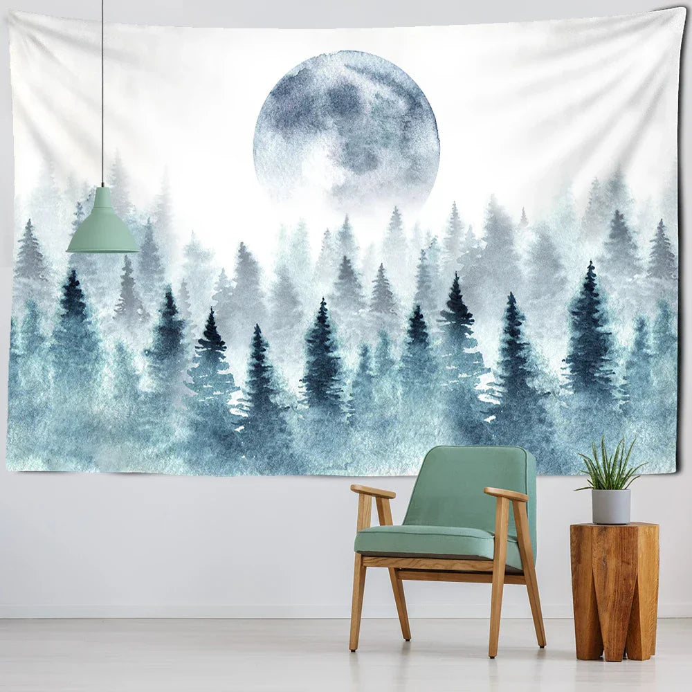 Decobites Foggy Forest Tree Tapestry Living Room Decor