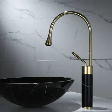 DecorBites™ Gold Brass Marble Basin Faucet Hot Cold Sink Mixer Tap