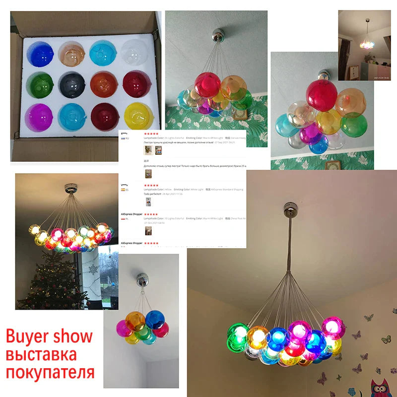 Decorbites™ Klar-Glas-Lüster mit bunten Wandlampen, LED-Hängeleuchte für Wohnzimmer und Kinderzimmer