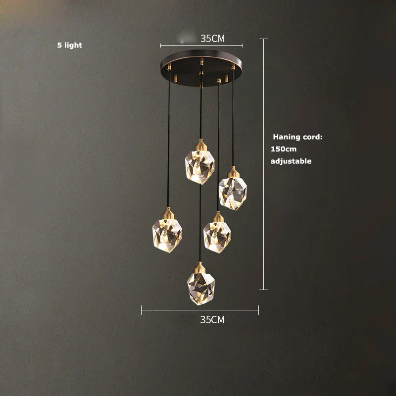 DecorBites™ Black Crystal Copper LED Chandelier for Dining Room - Art Deco Hanging Lamp