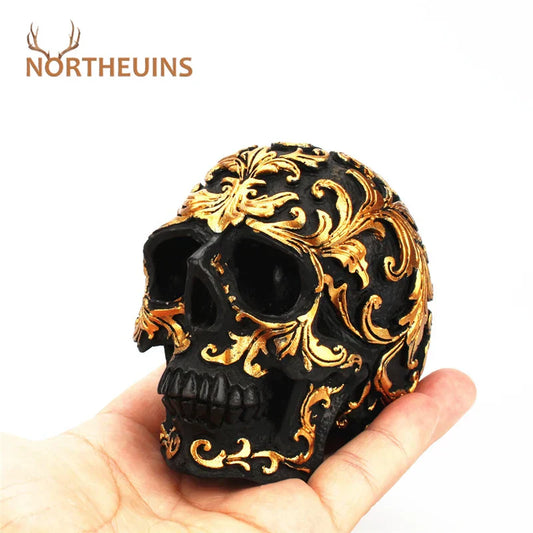 DecorBites™ Golden Skeleton Skull Resin Statue Miniatures for Home Office Decor