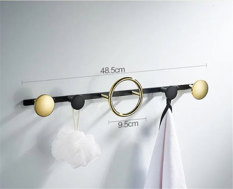 DecorBites™ Brass Towel Hook Set Bathroom Kitchen Hanger Gold Black Row Robe Hat Clothes