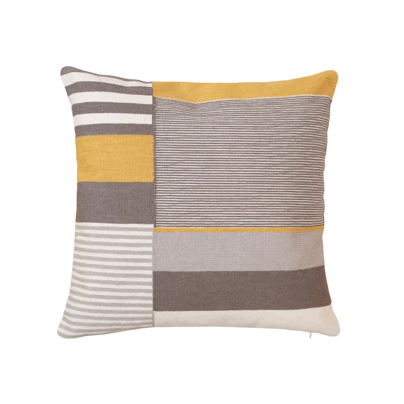 Funda de cojín DecorBites™ con bordado geométrico, 45x45cm/30x50cm, diseño abstracto amarillo y rosa