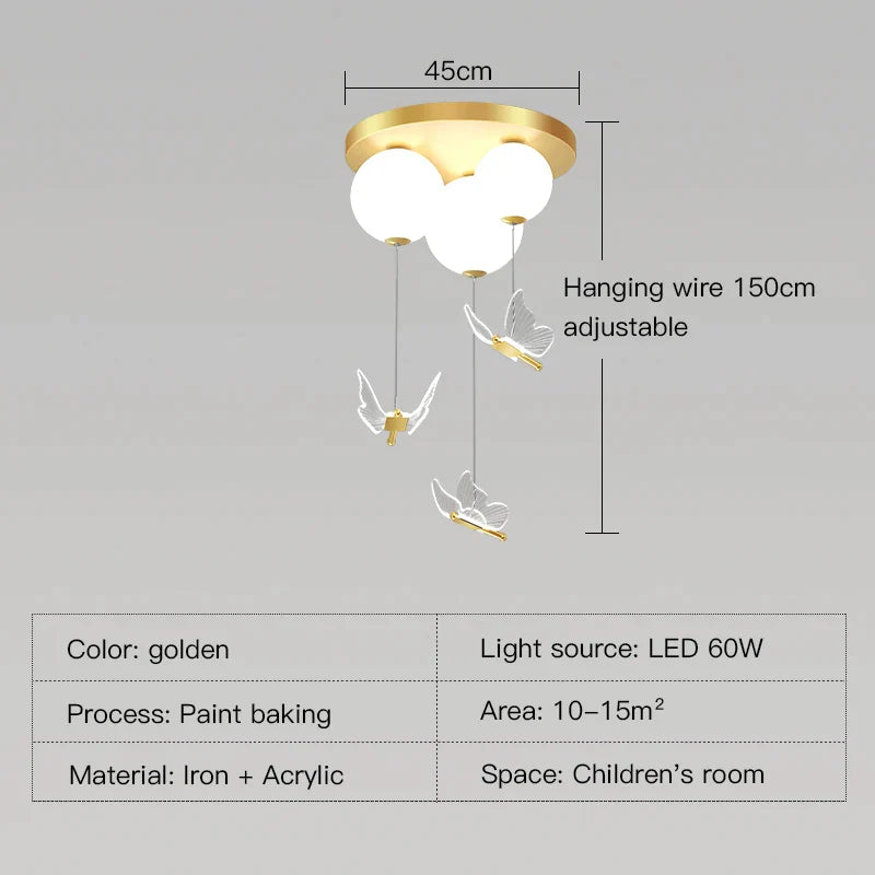 DecorBites™ Butterfly Ball Ceiling Lamp: Warm & Romantic Pendant Light for Children's Room