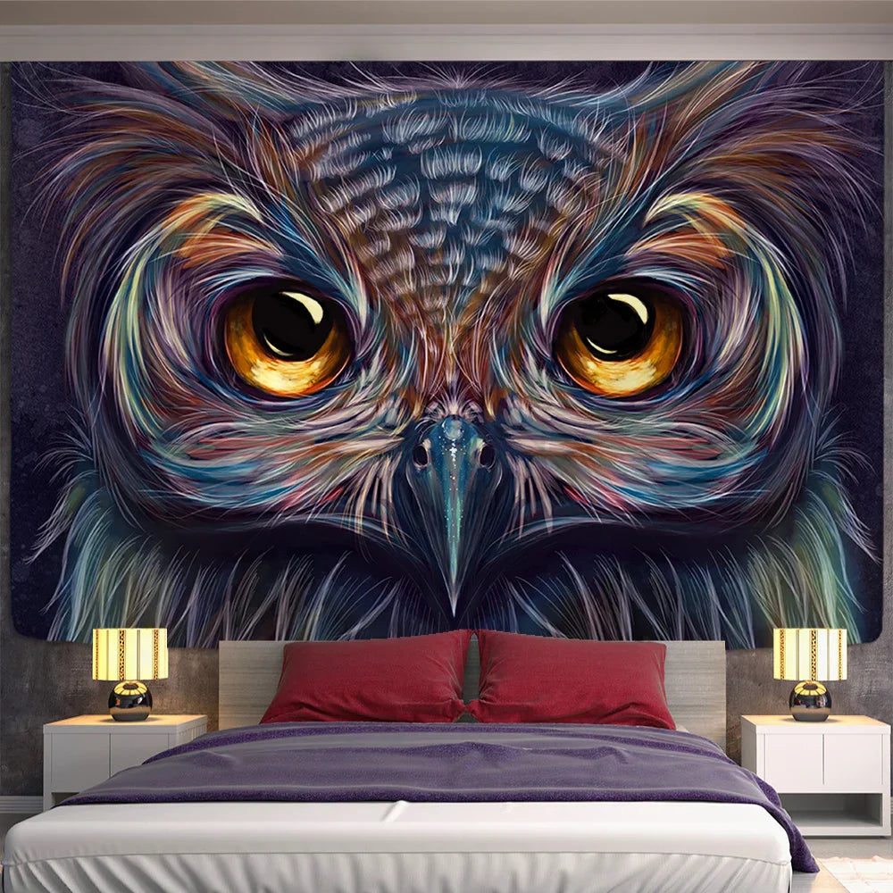 Decobites Psychedelic Owl Tapestry Wall Hanging for Colorful Hippie Bohemian Home Decor