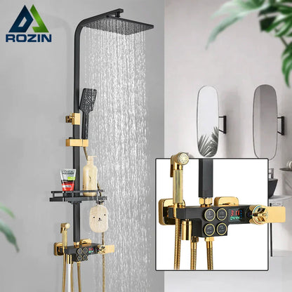 DecorBites™ Brass LCD Thermostatic Mixer Shower Set with Bidet and Tub Spout