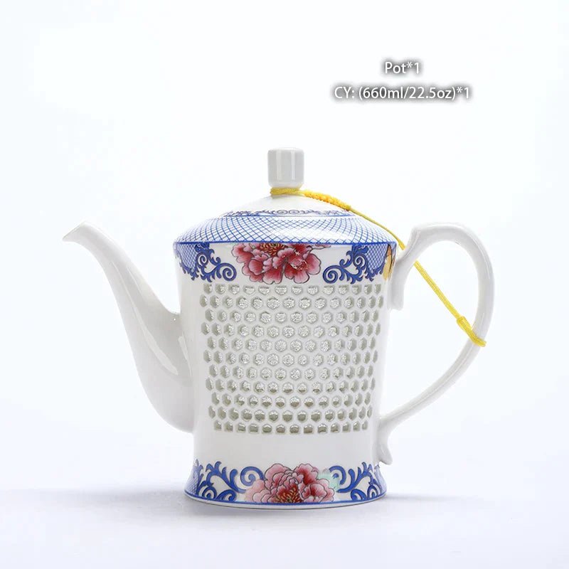 DecorBites™ Blue White Porcelain Tea Pot 660ml - Traditional Chinese Kung Fu Teaware